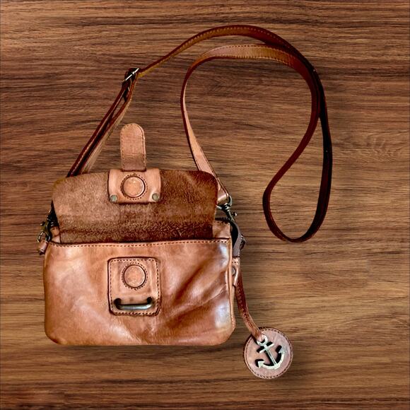 Harbour 2nd Soft European Leather Crossbody Clutch Bag Brown Triple Top Entry - Picture 9 of 12